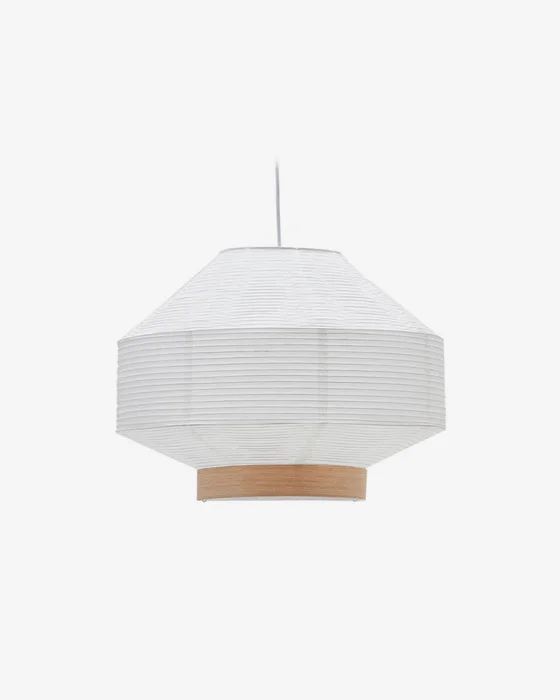 Pantalla para lámpara de techo Hila de papel blanco y chapa de madera natural - Ø 55 cm en Blanco - Lámparas colgantes, Uruguay | Kavehome