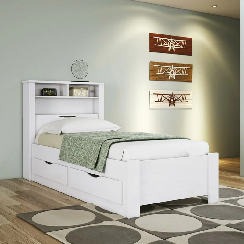 Cama 1 Plaza Con 2 Cajones Y Estanteria Blanco en Blanco - Dormitorio, Uruguay | Soy Hogar, vista 4