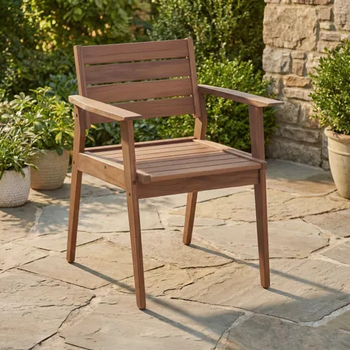 Silla de patio con apoyabrazos Teca - Caraíva en Marrón - Muebles para el exterior, Uruguay | Rústico Hogar