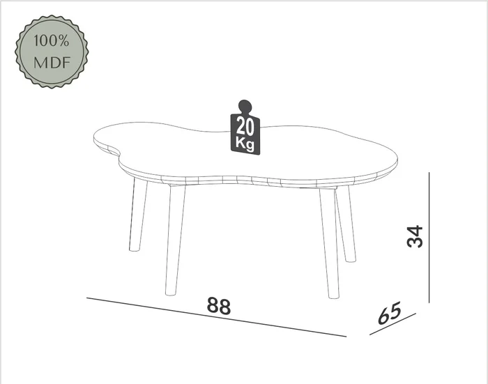 Mesa De Centro Ratona Organica 88CM 100% MDF en Beige - Mesas de living, Uruguay | Balton, vista 4