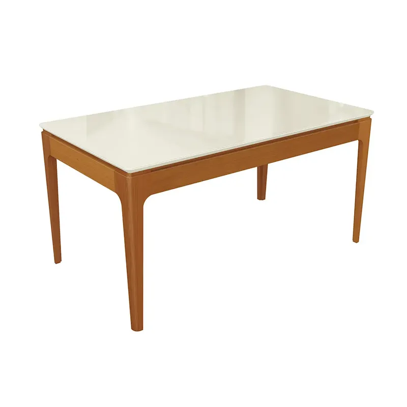 Mesa Mira Rectangular - Madera Maciza y Vidrio Sobrepuesto en Blanco - Mesas de comedor, Uruguay | Balton