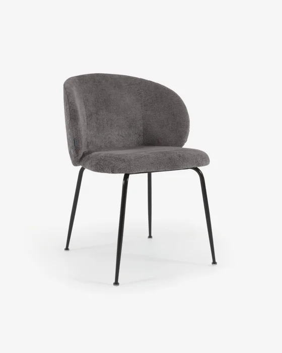 Silla Minna - de chenilla gris y patas de acero acabado negro en Gris - Sillas, Uruguay | Kavehome