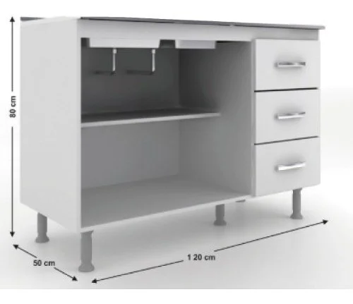 Bajo Mesada Mueble Cocina 2 Puertas 3 Cajones Blanco 601 en Blanco - Butacas, banquetas y puffs, Uruguay | Soy Hogar, vista 5