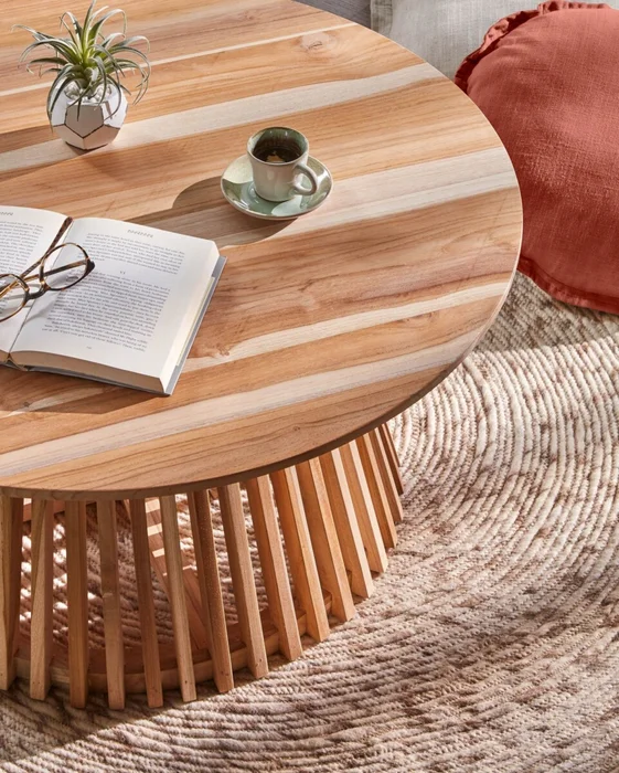 Mesa de centro Jeanette madera maciza de - teca natural Ø 80 cm en Madera natural - Mesas de living, Uruguay | Kavehome, vista 3