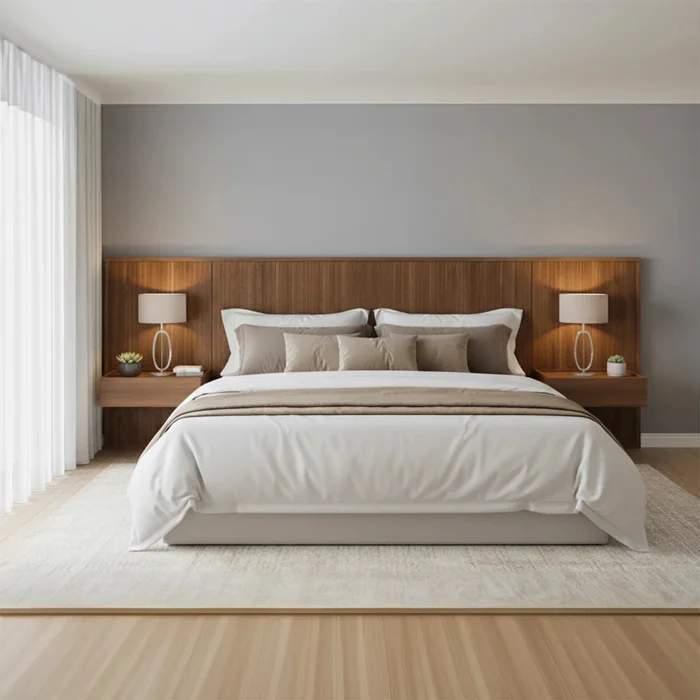 Respaldo King continuo con mesa de luz - Nordik - Marrón en Madera natural - Respaldos de cama, Uruguay | Ecowood, vista 2