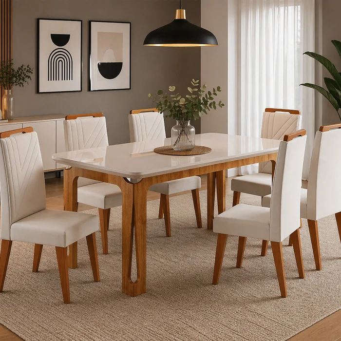 Comedor Elegante 6 Sillas Tapizadas 100% Mdp en Amarillo - Mesas de comedor, Uruguay | Soy Hogar, vista 2