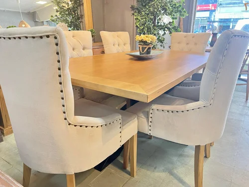 Juego Comedor Madera Ozark Home Griego 6 Sillas Capitoneadas A Eleccion en Madera natural - Mesas de comedor, Uruguay | Ozark Home, vista 8