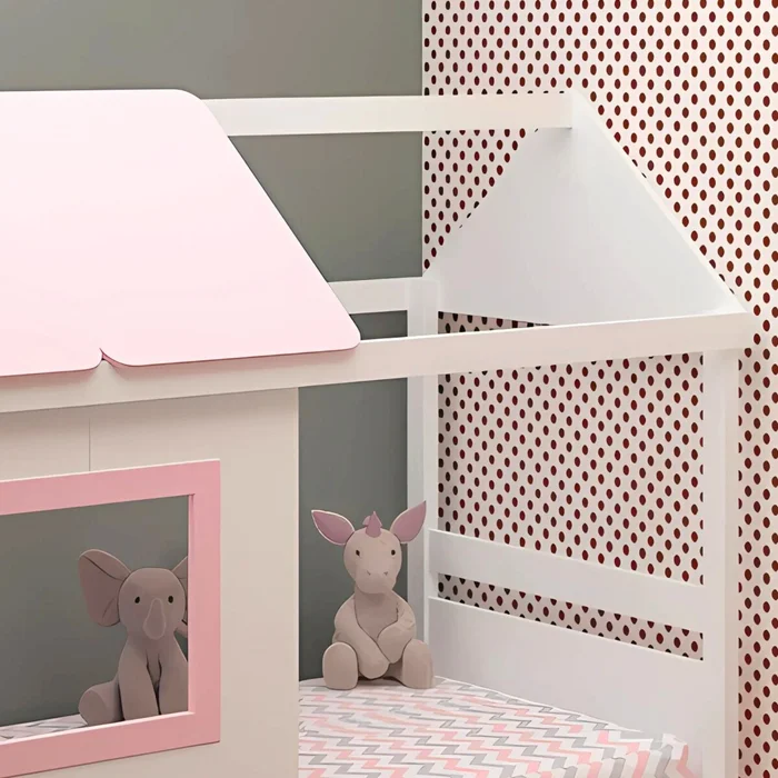 Cama Casita 1 Plaza - Tota B137 - Blanco/Rosa en Multicolor - Dormitorio, Uruguay | Rústico Hogar, vista 3