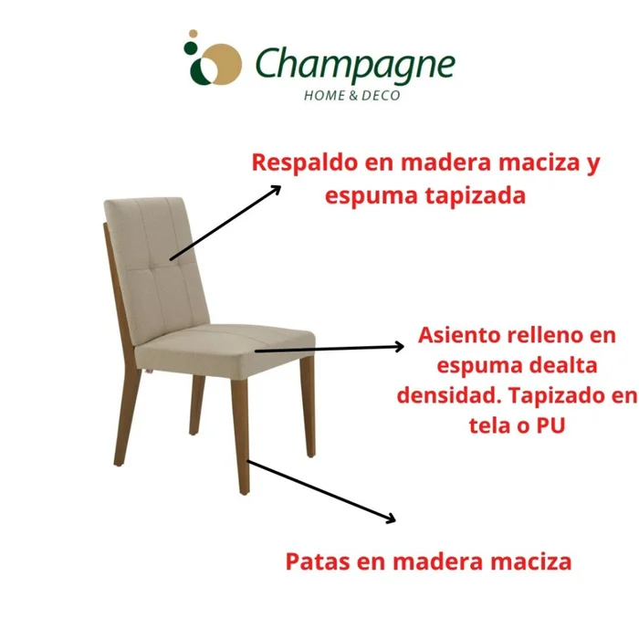 SILLA ALTA - MADERA CINAMOMO - TAPIZADO ARENA en Madera natural - Sillas, Uruguay | Champagne Home, vista 2