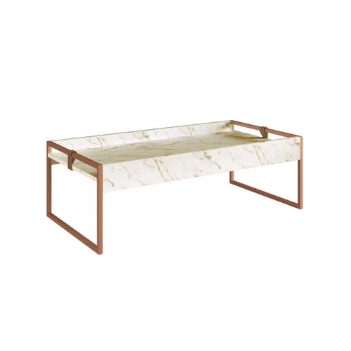 Mesa de Centro Columbia Rectangular Alta - Mármol/Hierro Dorado - Mesas de living, Uruguay | Berna home