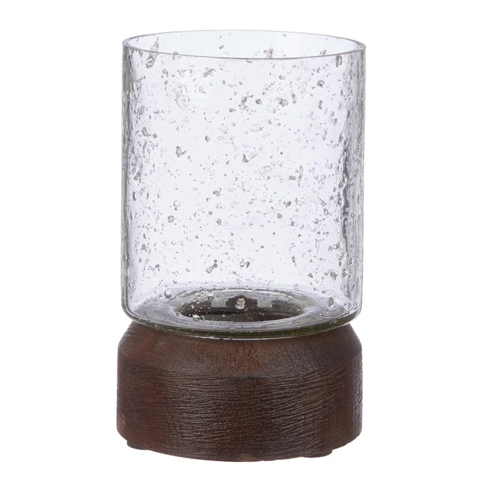 FAROL DE MADERA MANGO D8x13CM MARRON TRANSPARENTE en Marrón - Velas y Portavelas, Uruguay | Decohogar