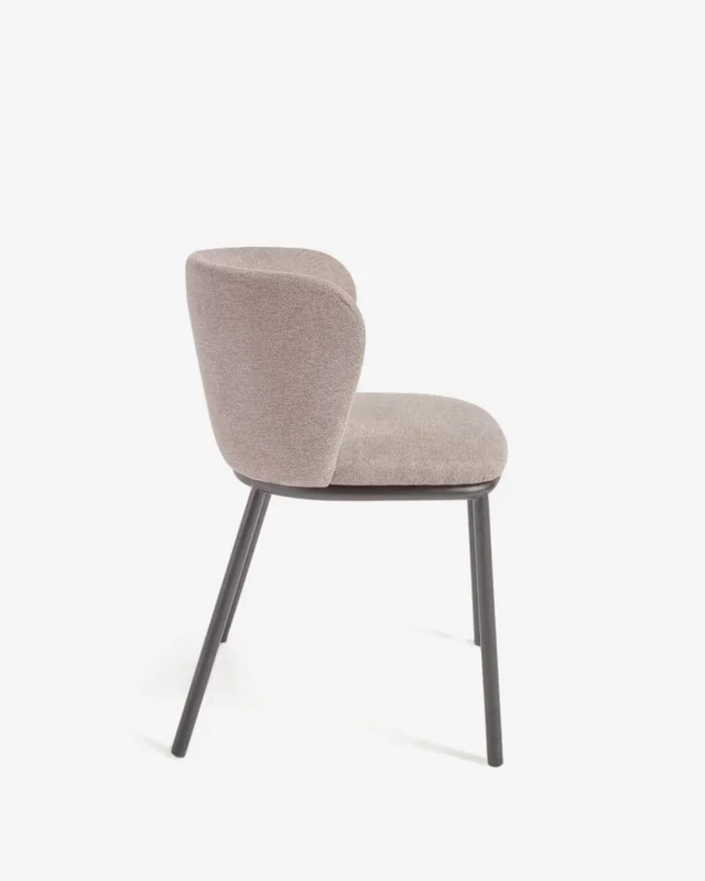 Silla Ciselia - de chenilla marrón claro y acero negro en Beige - Sillas, Uruguay | Kavehome, vista 6