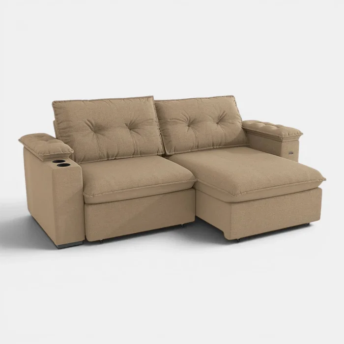 Sofa Zandon 260CM - Retractil/Reclinable en Lino Arena A085 - Sillones y sofás, Uruguay | Balton, vista 3