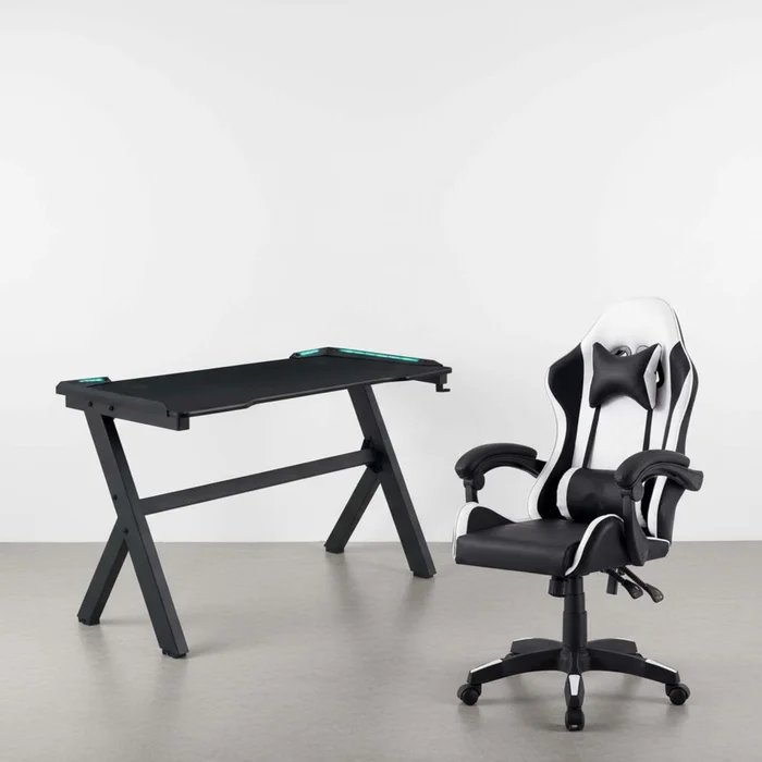 Silla + Escritorio Gamer Led en BCO/NEG|NEGRO - Escritorios, Uruguay | Divino