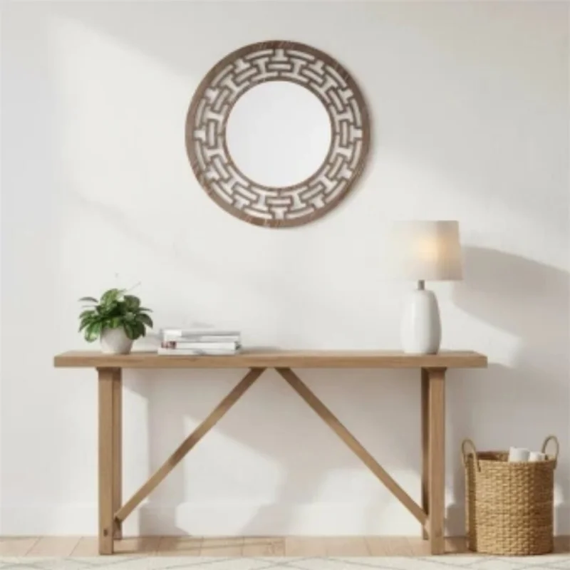 ESPEJO CIRCULAR MARCO C/DISEÑO ETNICO MADERA. D50CM en Madera natural - Espejos, Uruguay | Decohogar, vista 3