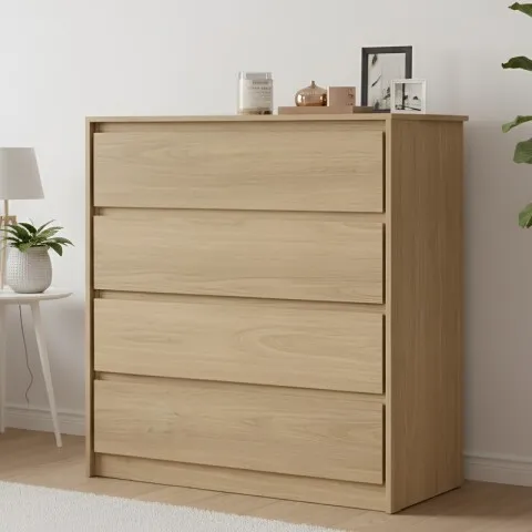 Comoda Cajonera Carla para Dormitorio 4 Cajones con Rieles Telescópicos - Castaño en Madera natural - Cómodas, Uruguay | Mulata