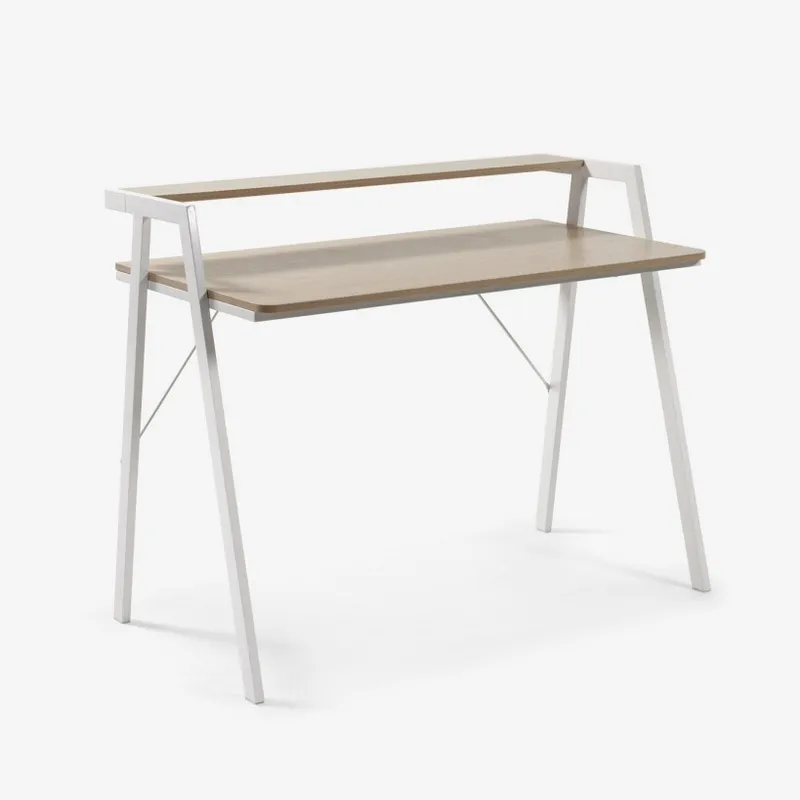 Escritorio Aarhus melamina acabado natural patas de acero acabado blanco 115 x 60 cm en Blanco - Escritorios, Uruguay | Kavehome