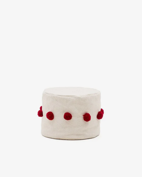 Puf Manua de algodón beige con borlas - rojo Ø 40 cm en Multicolor - Butacas, banquetas y puffs, Uruguay | Kavehome