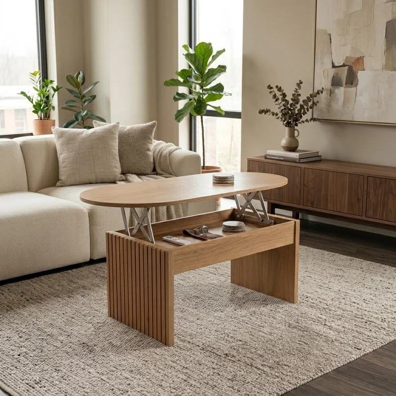Mesa de Centro Articulada Capri Ovalada – Olmo en Madera natural - Mesas de living, Uruguay | Berna Home, vista 3