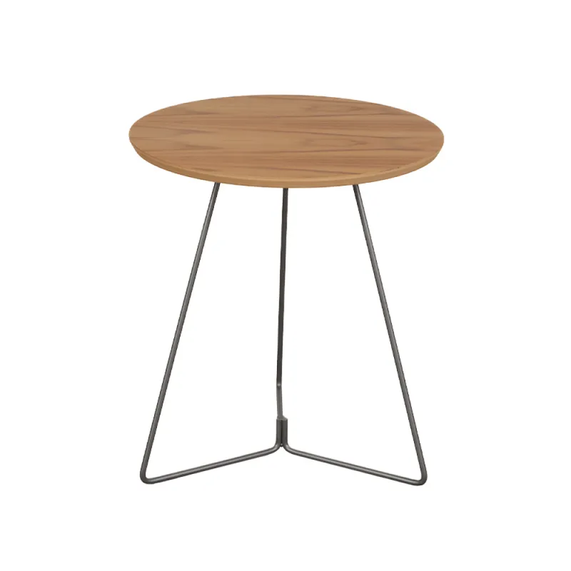 MESA LATERAL REDONDA - BASE LACA GRAFITO - TAPA TECA en Multicolor - Mesas de living, Uruguay | Champagne Home