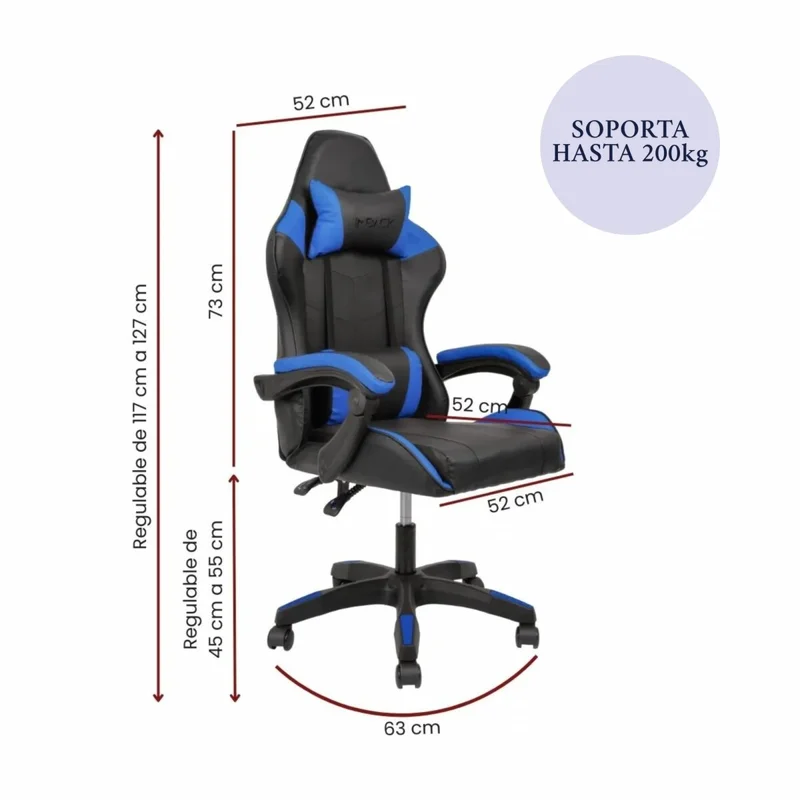 Silla Gamer Gaming Ergonomica Reclinable - PU - Azul en Azul - Sillas de escritorio, Uruguay | Rústico Hogar, vista 5