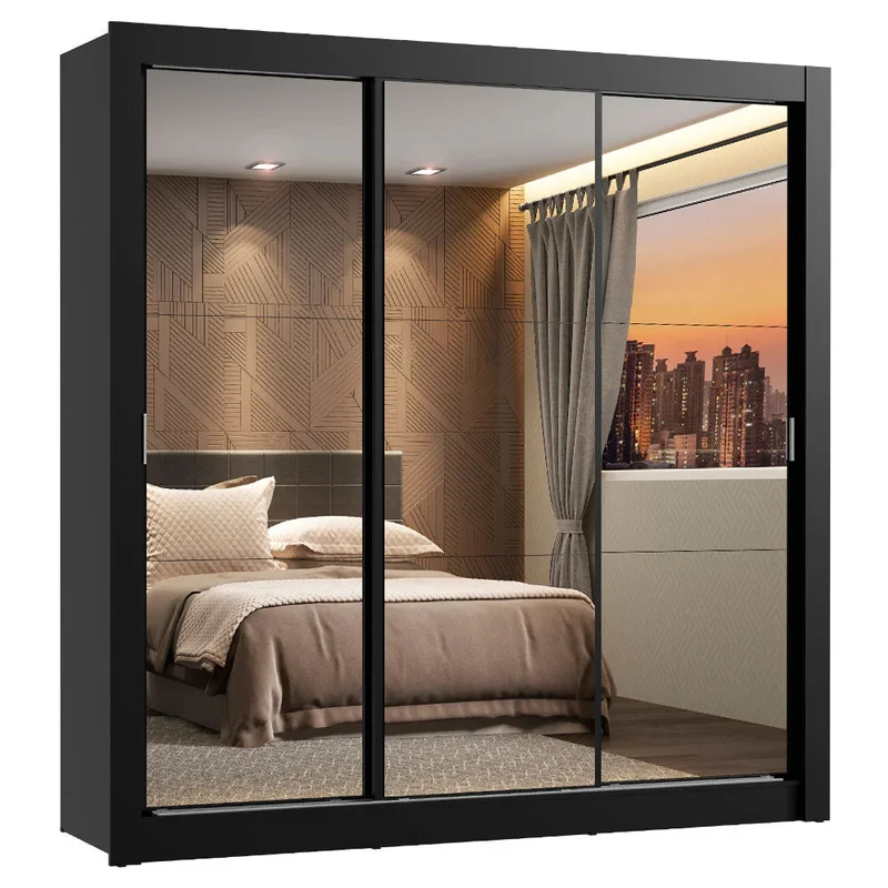 Ropero Placard Matrimonial Monaco 170CM con 3 Espejos 3 Puertas Corred en Madera natural - Roperos y placares, Uruguay | Balton, vista 5