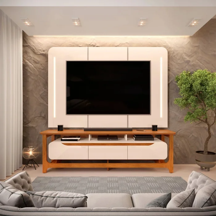 Rack con Panel Salvatore - Blanco - Muebles para TV, Uruguay | Ecowood, vista 2