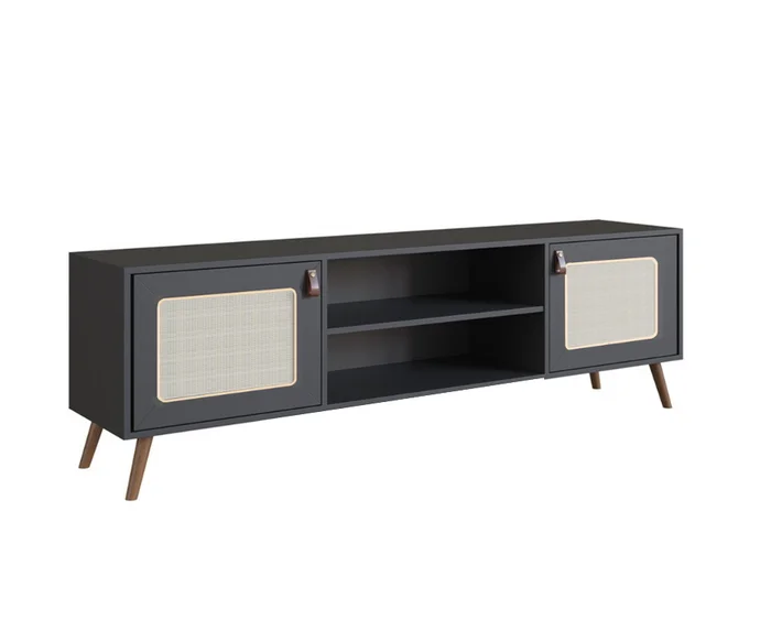 Rack TV Praga con tela 140 cm - Negro en Gris - Muebles para TV, Uruguay | Berna home