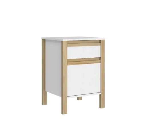 Mesa de Luz Combinado madera 1C, 1P Blanco/miel - Mesas de luz, Uruguay | Que Sal Muebleria