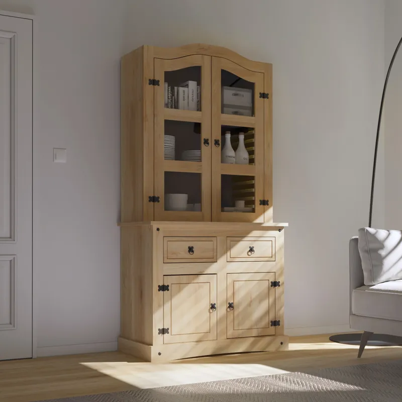 Cristalero 4 Puertas Madera Maciza - Linea Mexicana - Natural en Madera natural - Aparadores y recibidores, Uruguay | Rústico Hogar