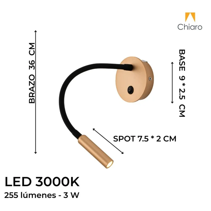 Portátil led de pared con SPOT móvil y brazo flexible - DORADA en Amarillo - Lámparas de mesa, Uruguay | Iluminica, vista 4