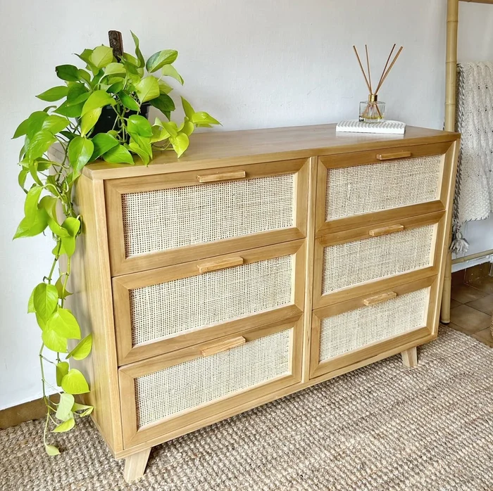 Cómoda de 6 cajones con esterilla natural en Madera natural - Muebles, Uruguay | Decoramuss, vista 2