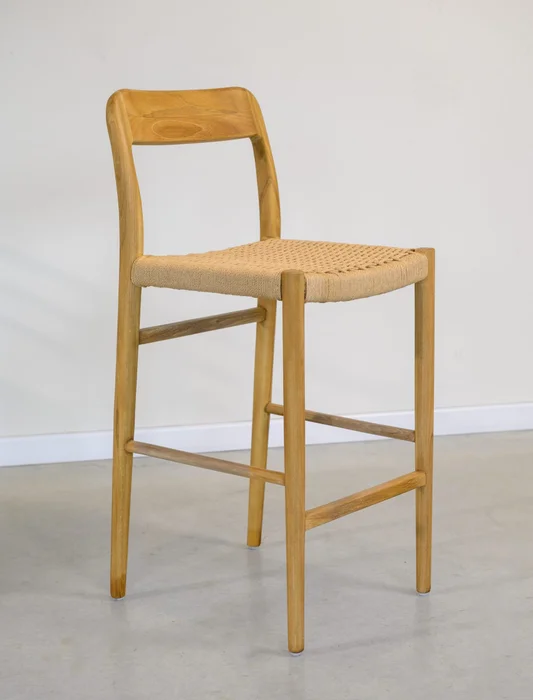 Banqueta en madera teca y cuerda en Madera natural - Butacas, banquetas y puffs, Uruguay | Entrecasa
