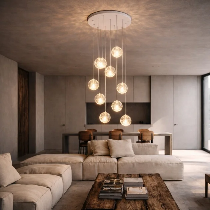 Colgante led 9 esferas efecto flotante 9*5W en Blanco - Lámparas colgantes, Uruguay | Iluminica