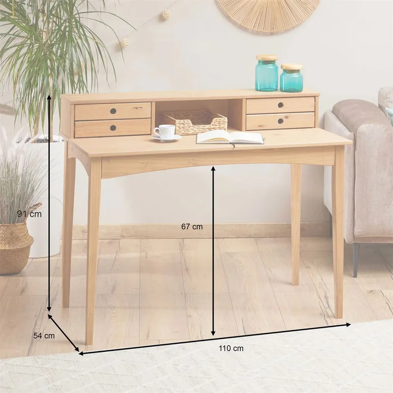 Escritorio 110cm Milan - Madera Maciza en Madera natural - Escritorios, Uruguay | Balton, vista 4