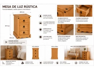 Mesa de Luz 3 cajones Cera/Blanca LINEA CORONA MADERA en Madera natural - Mesas de luz, Uruguay | Quesal, vista 5