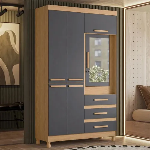 Ropero con Espejo 6 puertas 3 Caj - Línea FIT - Gris Oscuro en Gris - Roperos y placares, Uruguay | Ecowood