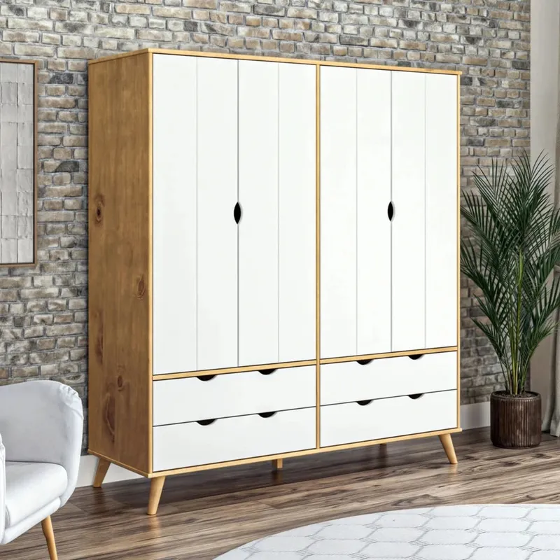Ropero 4 Puertas - 4 Cajones - Línea Berlin - Blanco en Blanco - Roperos y placares, Uruguay | Ecowood