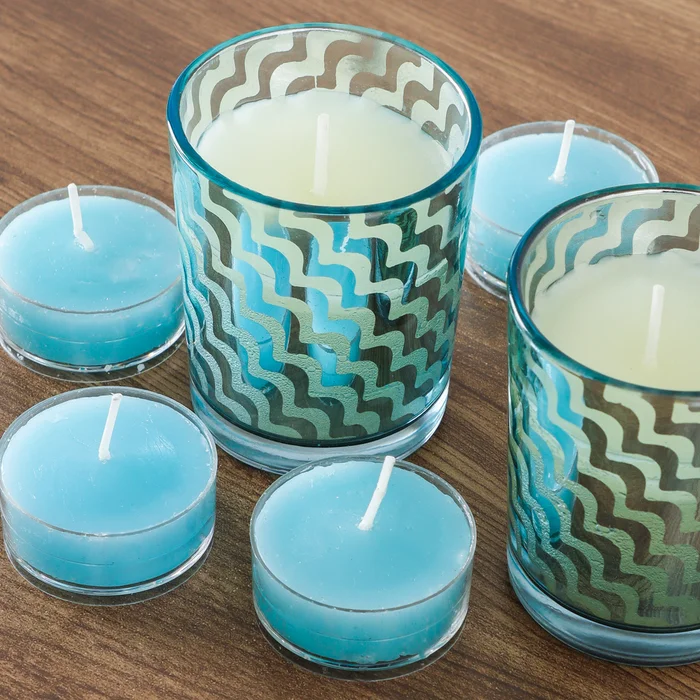 Set x4 Velas Con 2 Vasos en Celeste - Velas y Portavelas, Uruguay | Tiendas Montevideo