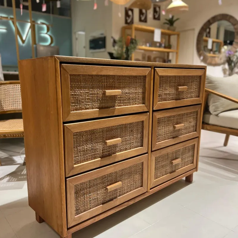 Comoda 6 cajones en Madera natural - Muebles para TV, Uruguay | FMB