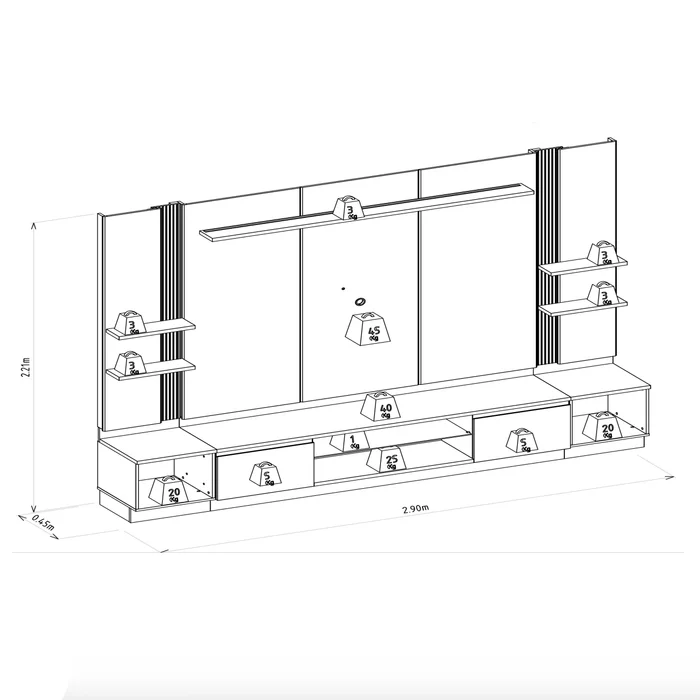 Conjunto Modular - Magnum 290CM - 2 Laterales con Led en Madera natural - Muebles para TV, Uruguay | Balton, vista 12