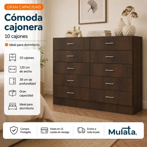 Comoda Cajonera de 10 Cajones para Dormitorio - FE - Marron en Marrón - Cómodas, Uruguay | Mulata