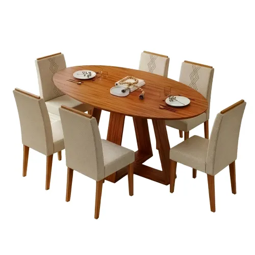 JUEGO DE COMEDOR LIA 6 SILLAS TAPIZADAS MDP en FREIJO - Mesas de comedor, Uruguay | Soy Hogar