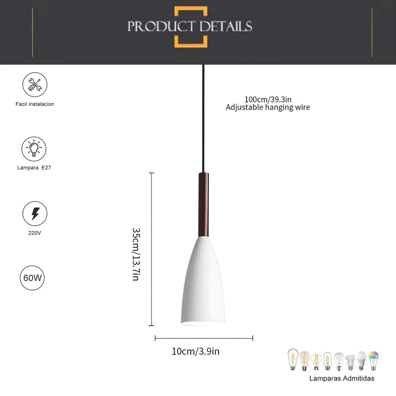Luminaria de techo colgante fina nórdica Blanco en Blanco - Lámparas colgantes, Uruguay | Decotech, vista 6