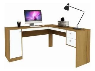 Escritorio en L 1 puerta 2 cajones Nogal/Negro - Escritorios y sillas de escritorio, Uruguay | Que Sal Muebleria, vista 2