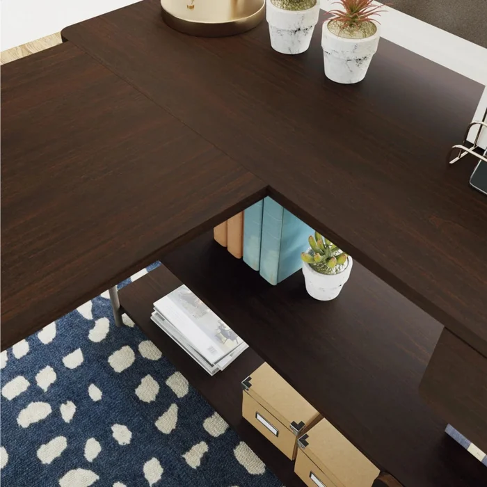 Escritorio en L dos Cajones - Sauder - Linea Radial en Marrón - Escritorios, Uruguay | Ecowood, vista 3
