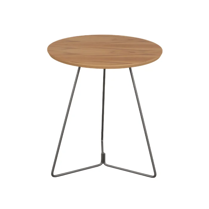 MESA LATERAL REDONDA - BASE LACA GRAFITO - TAPA TECA en Multicolor - Mesas de living, Uruguay | Champagne Home