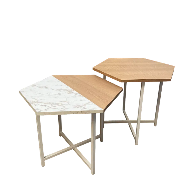 Mesa de Centro Idea (Marrón Claro/Mármol Blanco y Hierro Blanco) - Mesas de living, Uruguay | Berna home