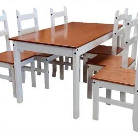Juego De Comedor 6 Sillas Pino Tratado Blanco Nogal Mexicana en Blanco - Mesas de comedor, Uruguay | Soy Hogar, vista 3