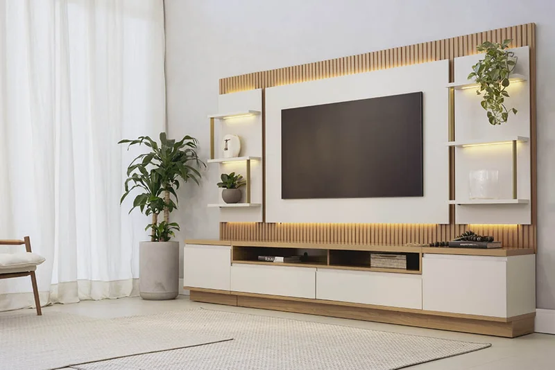 Rack con Panel Modular Sao Paulo Completo con Led MDF/MDP en Tauari - Muebles para TV, Uruguay | Balton, vista 11